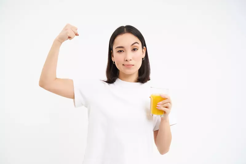 healthy woman flexing